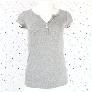 Heather Gray Basic Henley Button Placket Tee